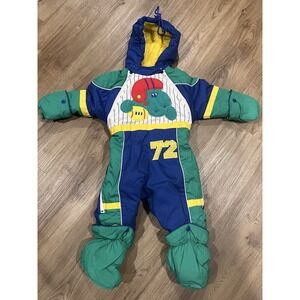 Vintage Celebrity Kids‎ Boys Blue Green Dinosaur Snowsuit EUC 12 Months